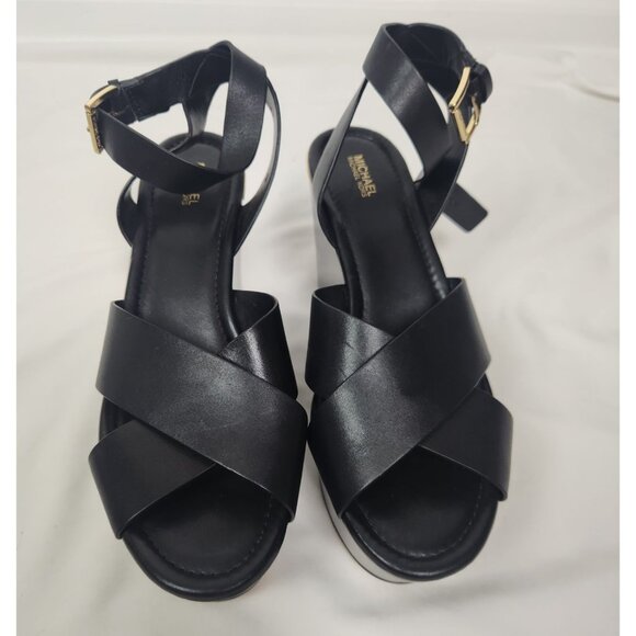 Michael Kors Women's Sz. 10 Black Platform Abbott Leather Sandals - Picture 2 of 8